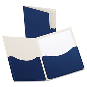 Oxford OXF54443 Double Stuff Gusseted 2-Pocket Laminated Paper Folder, 200-Sheet Capacity, 11 x 8.5, Navy, 20/Box
