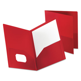 Oxford OXF57411 Poly Twin-Pocket Folder, 100-Sheet Capacity, 11 x 8.5, Opaque Red