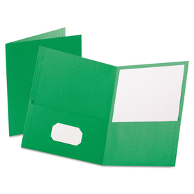 Oxford OXF57503 Twin-Pocket Folder, Embossed Leather Grain Paper, Light Green, 25/box
