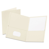 Oxford OXF57504 Twin-Pocket Folder, Embossed Leather Grain Paper, White, 25/box
