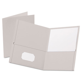 Oxford OXF57505 Twin-Pocket Folder, Embossed Leather Grain Paper, Gray, 25/box
