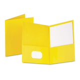 Oxford OXF57509 Twin-Pocket Folder, Embossed Leather Grain Paper, Yellow, 25/box