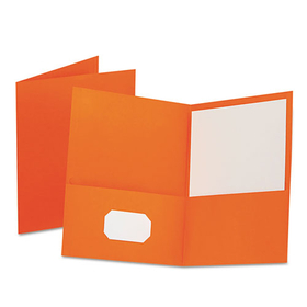 Oxford OXF57510 Twin-Pocket Folder, Embossed Leather Grain Paper, Orange, 25/box