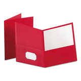 Oxford OXF57511 Twin-Pocket Folder, Embossed Leather Grain Paper, Red, 25/box