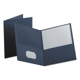 Oxford OXF57538 Twin-Pocket Folder, Embossed Leather Grain Paper, Dark Blue, 25/box