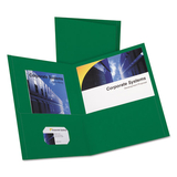 Oxford OXF57556 Twin-Pocket Folder, Embossed Leather Grain Paper, Hunter Green, 25/box