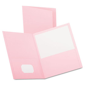 Oxford OXF57568 Twin-Pocket Folder, Embossed Leather Grain Paper, Pink, 25/box