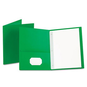 Oxford OXF57703 Twin-Pocket Folders With 3 Fasteners, Letter, 1/2" Capacity, Green, 25/box