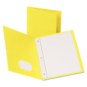 Oxford OXF57709 Twin-Pocket Folders with 3 Fasteners, 0.5" Capacity, 11 x 8.5, Yellow, 25/Box