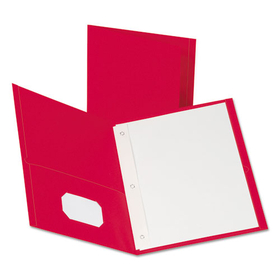 Oxford OXF57711 Twin-Pocket Folders With 3 Fasteners, Letter, 1/2" Capacity, Red, 25/box