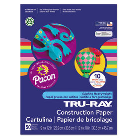 PACON CORPORATION PAC102940 Tru-Ray Construction Paper, 76 lb Text Weight, 9 x 12, Assorted Bright Colors, 50/Pack