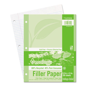 Pacon PAC3202 Ecology Filler Paper, 3-Hole, 8.5 x 11, Medium/College Rule, 150/Pack