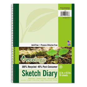 Pacon PAC4798 Ecology Sketch Diary, 8-1/2" X 11", Unruled, White, 70 Sheets, 1 Pad