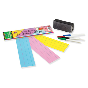 Pacon PAC5188 Dry Erase Sentence Strips, 12 x 3, Blue; Pink; Yellow, 30/Pack