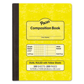 Pacon PACMMK37163 Composition Book, Wide/Legal Rule, Yellow Cover, 9.75 x 7.5, 100 Sheets
