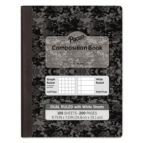 Pacon PACMMK37164 Composition Book, 20 lb Bond Weight Sheets, Wide/Legal Rule, Black Cover, (100) 9.75 x 7.5 Sheets
