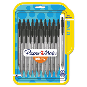 Paper Mate PAP1951395 InkJoy 100 RT Ballpoint Pen, Retractable, Medium 1 mm, Black Ink, Smoke/Black Barrel, 20/Pack