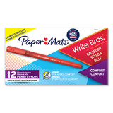 Paper Mate PAP2124505 Write Bros. Grip Ballpoint Pen, Stick, Medium 1 mm, Red Ink, Red Barrel, Dozen