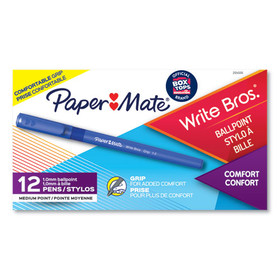 Paper Mate PAP2124506 Write Bros. Grip Ballpoint Pen, Stick, Medium 1 mm, Blue Ink, Blue Barrel, Dozen