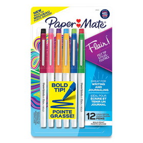 Paper Mate PAP2125414 Flair Felt Tip Porous Point Pen, Stick, Bold 1.2 mm, Assorted Ink Colors, White Pearl Barrel, 12/Pack