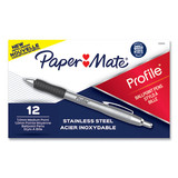 Paper Mate PAP2130514 Profile Metal Ballpoint Pen, Retractable, Medium 1 mm, Black Ink, Silver Barrel, Dozen