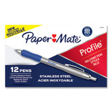 Paper Mate PAP2130518 Profile Metal Ballpoint Pen, Retractable, Medium 1 mm, Blue Ink, Silver Barrel, Dozen