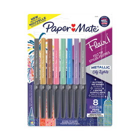 Paper Mate PAP2134319 Flair Metallic Porous Point Pen, Stick, Medium 0.7 mm, Assorted Ink and Barrel Colors, 8/Pack