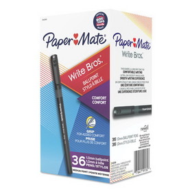 Paper Mate PAP2142266 Write Bros. Grip Ballpoint Pen, Stick, Medium 1 mm, Black Ink, Black Barrel, 36/Pack