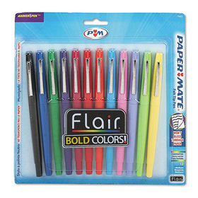 Paper Mate PAP74423 Point Guard Flair Felt Tip Porous Point Pen, Stick, Medium 0.7 mm, Assorted Ink and Barrel Colors, 12/Pack