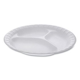 Pactiv PCT0TH10011 Unlaminated Foam Dinnerware, 3-Compartment Plate, 9" dia, White, 500/Carton
