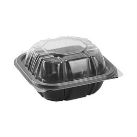 Pactiv Evergreen PCTDC6610B000 EarthChoice Vented Dual Color Microwavable Hinged Lid Container, 1-Compartment, 16oz, 6 x 6 x 3, Black/Clear, Plastic, 321/CT