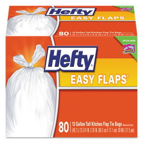 Hefty PCTE84563CT Easy Flaps Trash Bags, Tie-Flap, 13 gal, 23.75" x 28", White, 80 Bags/Box, 3 Boxes/Carton