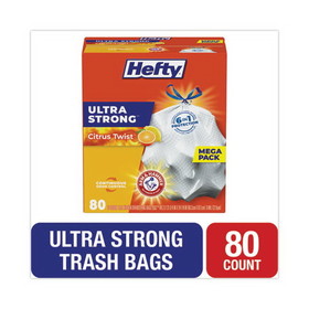 Hefty PCTE88354 Extra Heavy-Duty Ultra Strong Scented Tall Kitchen Bags, Drawstring, 13 gal, Citrus Twist, 23.75" x 24.88", White, 80/Box