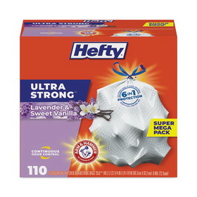Hefty PCTE88366CT Ultra Strong Scented Tall Kitchen Bags, Drawstring, 13 gal, Lavender/Vanilla, 23.75" x 24.88", White, 110/Box, 3 Boxes/Carton