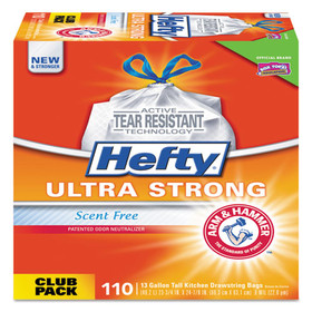 Hefty PCTE88368CT Ultra Strong Tall Kitchen and Trash Bags, 13 gal, 0.9 mil, 23.75" x 24.88", White, 330/Carton