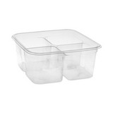 Pactiv Evergreen PCTY6S324C EarthChoice Square Recycled Bowl, 4-Compartment, 32 oz, 6.13 x 6.13 x 2.61, Clear, Plastic, 360/Carton