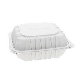 Pactiv Evergreen PCTYCNW0851 EarthChoice Vented Microwavable MFPP Hinged Lid Container, 8.5 x 8.5 x 3.1, White, Plastic, 146/Carton
