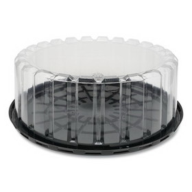 Pactiv Evergreen PCTYEH89902 Plastic Cake Container, Shallow 9" Cake Container, 9" Diameter x 3.38"h, Clear/Black, 90/Carton