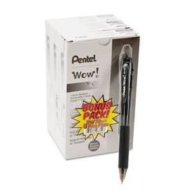 PENTEL OF AMERICA PENBK440ASWUS Wow- Retractable Ballpoint Pen, 1mm, Black Barrel, Black Ink, 36/pack