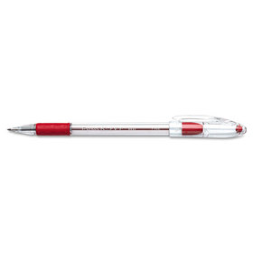 Pentel PENBK90B R.S.V.P. Ballpoint Pen, Stick, Fine 0.7 mm, Red Ink, Clear/Red Barrel, Dozen