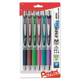 Pentel BL77BP6M1 EnerGel RTX Retractable Gel Pen, Medium 0.7mm, Assorted Ink/Barrel, 6/Pack