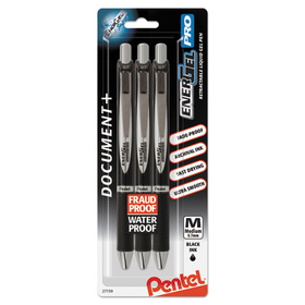 Pentel BLP77BP3A EnerGel PRO Pigment Gel Pen, 0.7 mm, Black Barrel/Ink, 3/PK