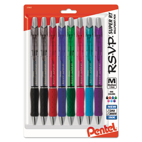 Pentel PENBX480BP8M R.S.V.P. Super RT Ballpoint Pen, Retractable, Medium 1 mm, Assorted Ink and Barrel Colors, 8/Pack
