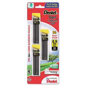 Pentel PENC29BPHB3 Super Hi-Polymer Lead Refills, 0.9 mm, HB, Black, 30/Tube, 3 Tubes/Pack