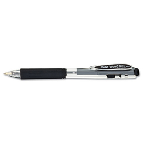 Pentel PENK437A WOW! Gel Pen, Retractable, Medium 0.7 mm, Black Ink, Clear/Black Barrel, Dozen