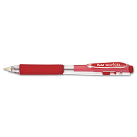 Pentel PENK437B WOW! Gel Pen, Retractable, Medium 0.7 mm, Red Ink, Clear/Red Barrel, Dozen