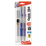 Pentel PENPD215LEBP2 QUICK CLICK Mechanical Pencils with Tube of Lead/Erasers, 0.5 mm, HB (#2), Black Lead, Assorted Barrel Colors, 2/Pack