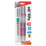 Pentel PENPD217LEBP2 QUICK CLICK Mechanical Pencils with Tube of Lead/Erasers, 0.7 mm, HB (#2), Black Lead, Assorted Barrel Colors, 2/Pack