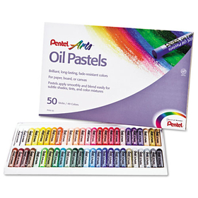 Pentel PENPHN50 Oil Pastel Set With Carrying Case, 45 Assorted Colors, 0.38' dia x 2.38", 50/Pack