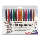 Pentel Arts S52012 Sign Pen Color Marker, Extra-Fine Bullet Tip, Assorted Colors, 12/Set